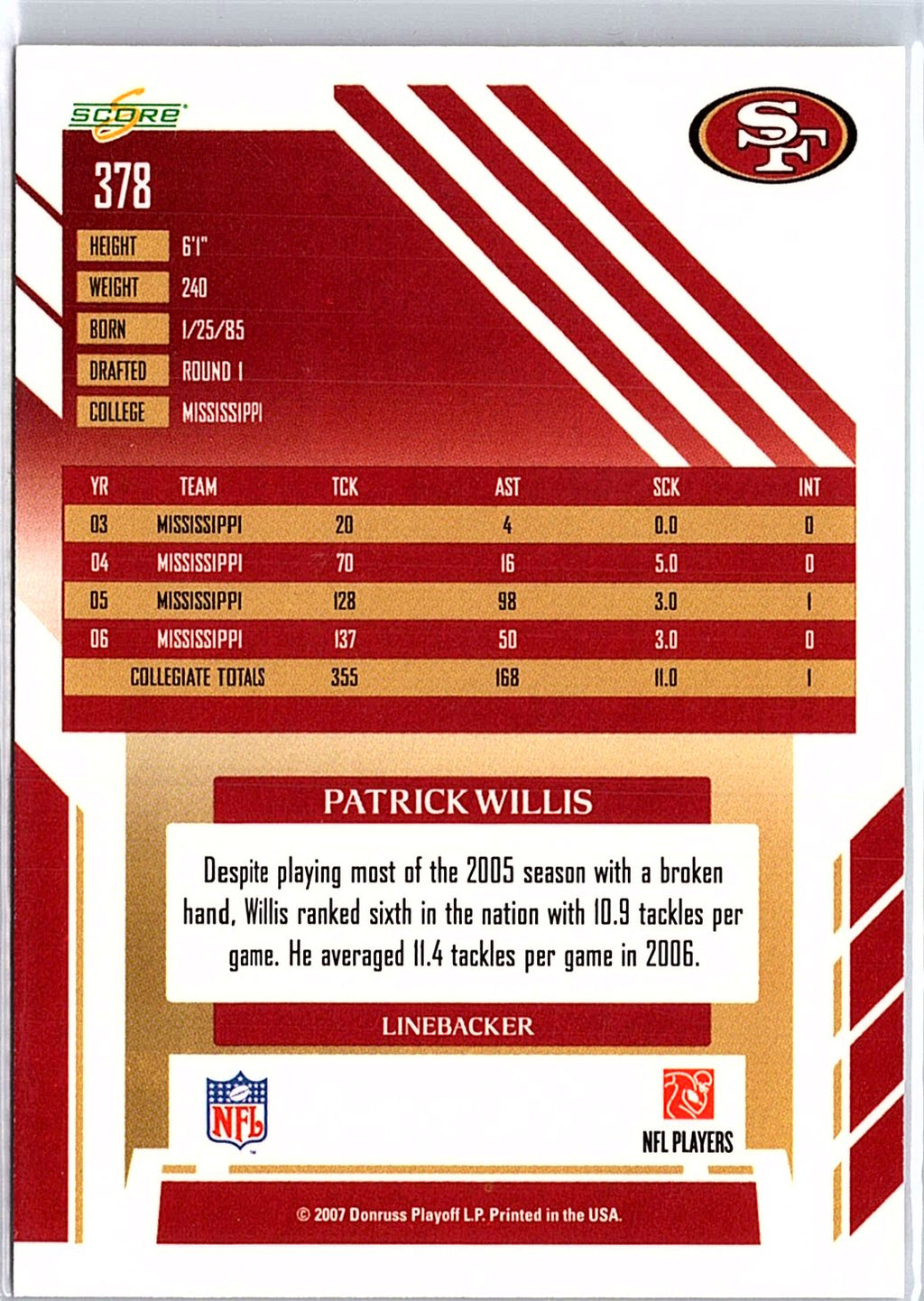 2007 Score #378 Patrick Willis