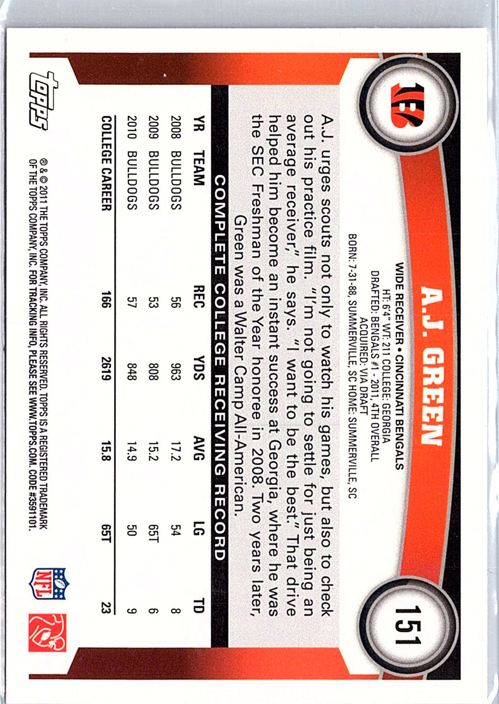 2011 Topps #151 A.J. Green