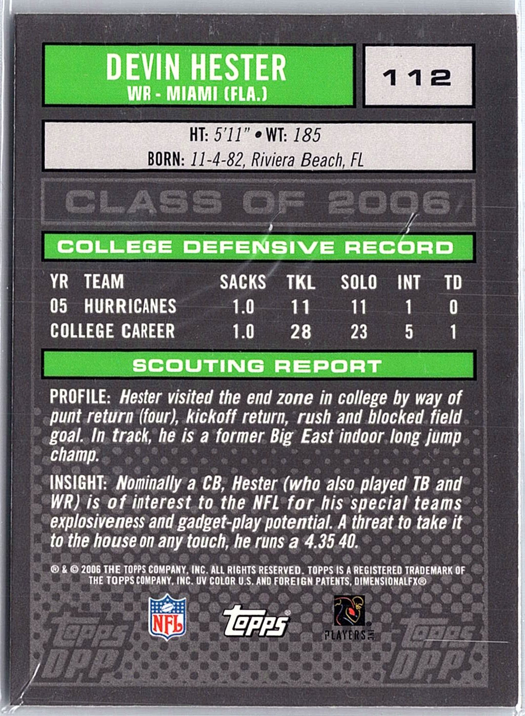 2006 Topps Draft Picks & Prospects #112 Devin Hester