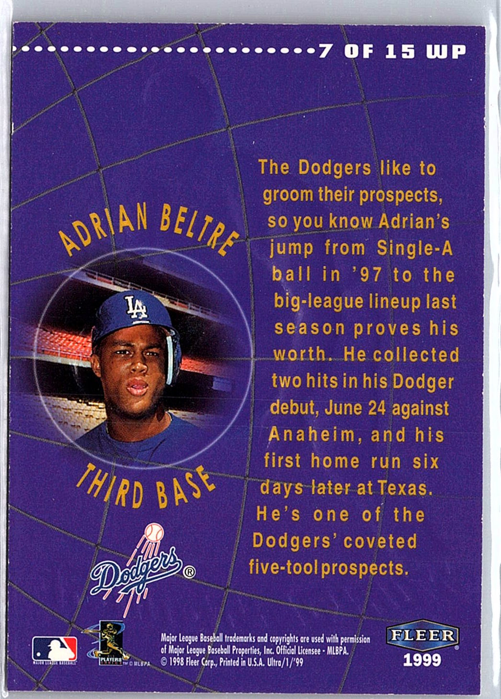 1999 Ultra #7 WP Adrian Beltre World Premiere