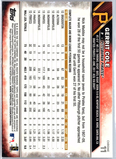 2016 Topps Chrome #11 Gerrit Cole Sepia Refractor