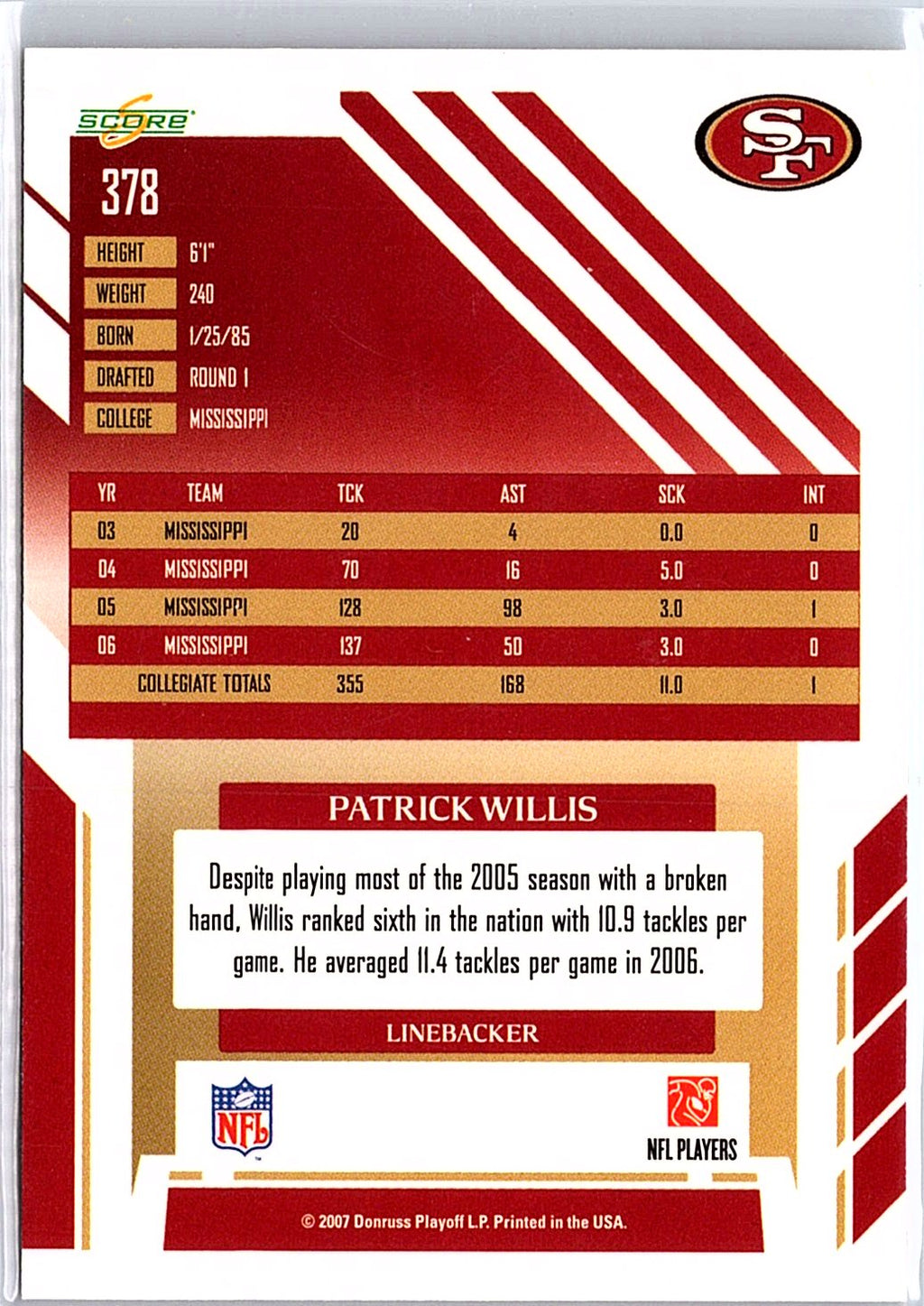 2007 Score #378 Patrick Willis
