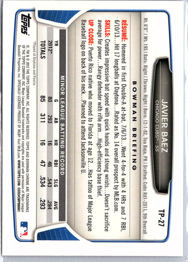 2013 Bowman Draft Picks & Prospects #TP-27 Javier Baez Chrome Top Prospects