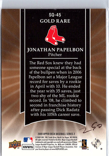 2009 Upper Deck #SQ-45 Jonathan Papelbon StarQuest Gold Rare