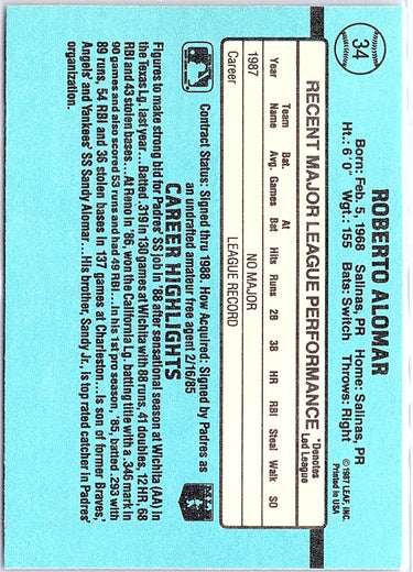 1988 Donruss #34c Roberto Alomar
