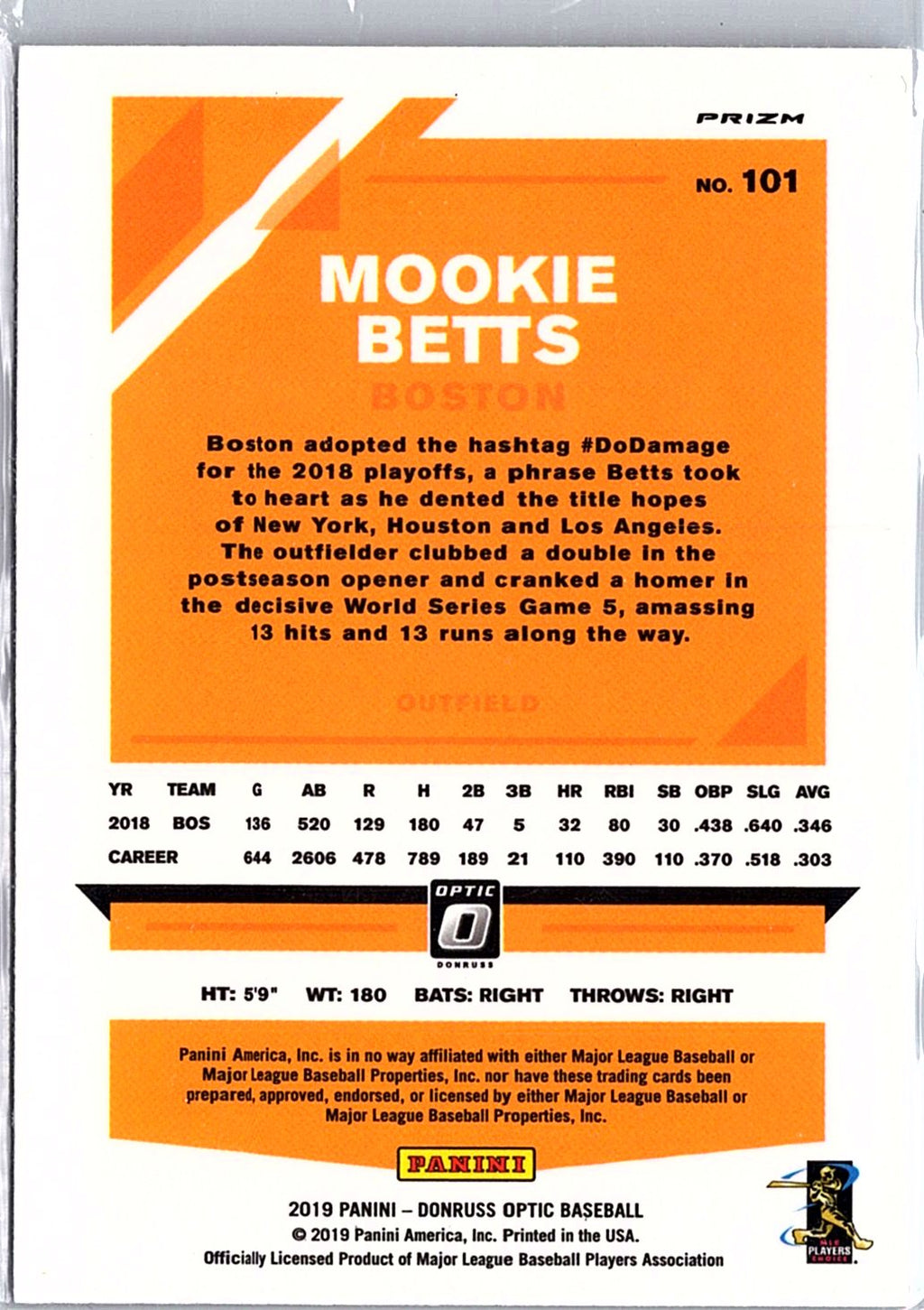 2019 Donruss Optic #101 Mookie Betts Holo