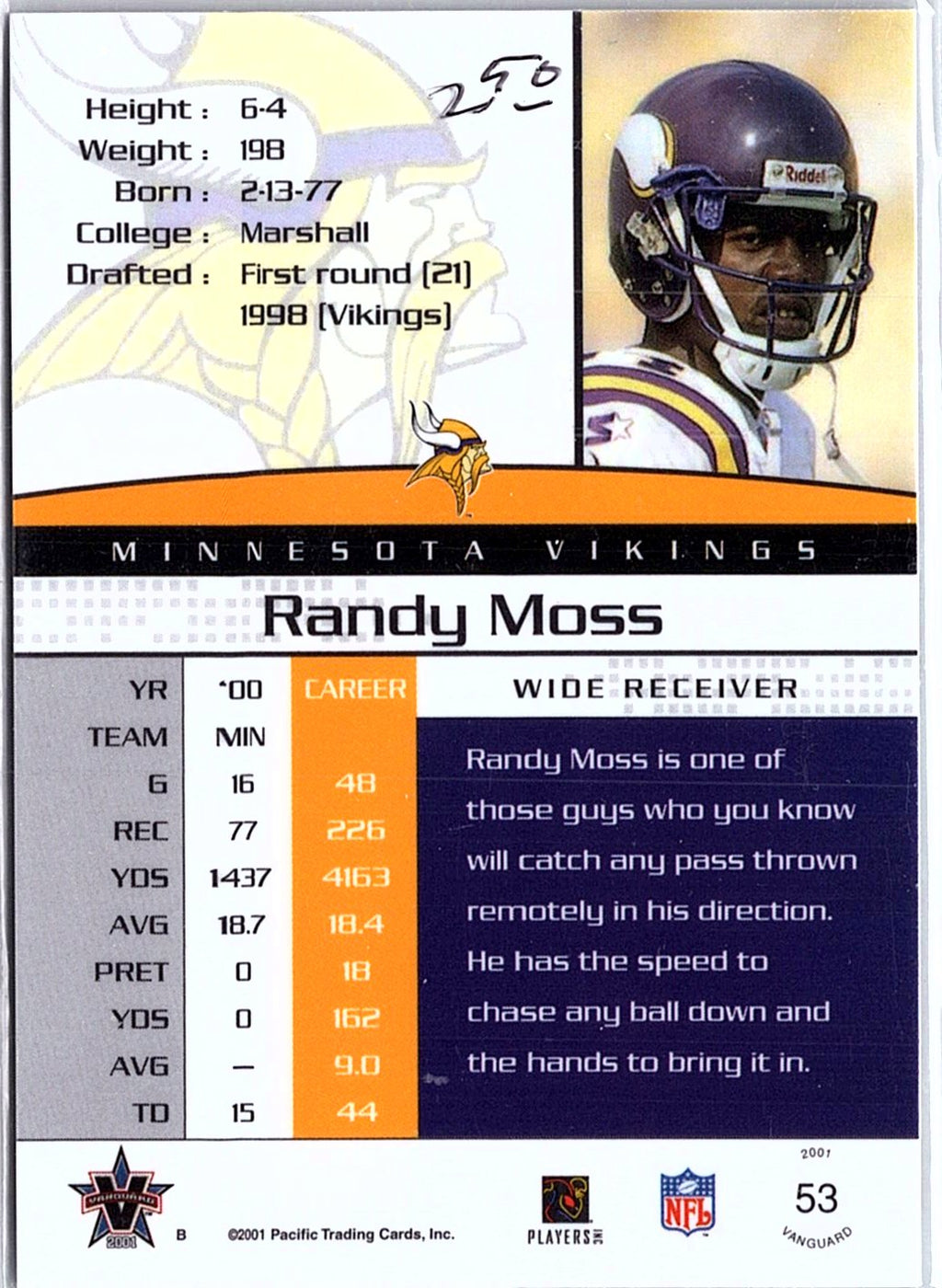 2001 Pacific Vanguard #53 Randy Moss