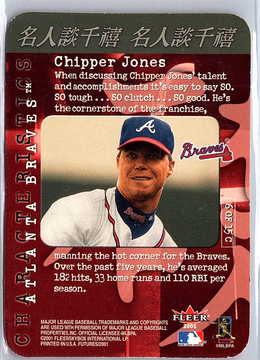 2001 Fleer Futures #6C Chipper Jones Characteristics