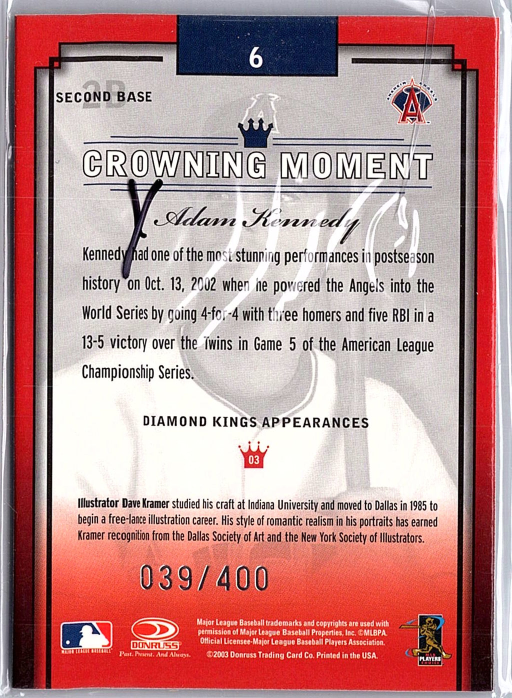 2003 Donruss Diamond Kings #6 Adam Kennedy Framed Gray (Silver Foil) #/400
