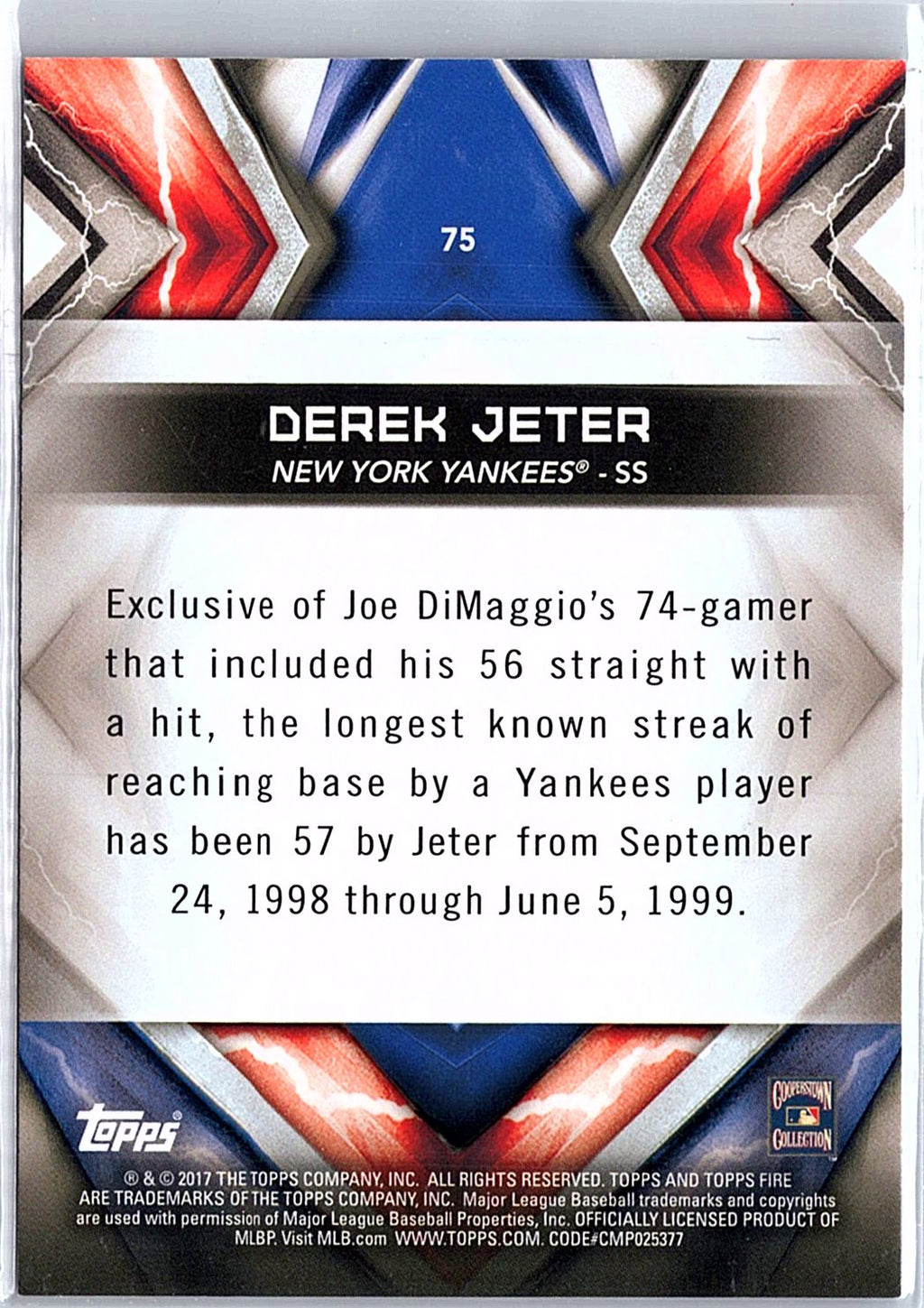 2017 Topps Fire #75 Derek Jeter