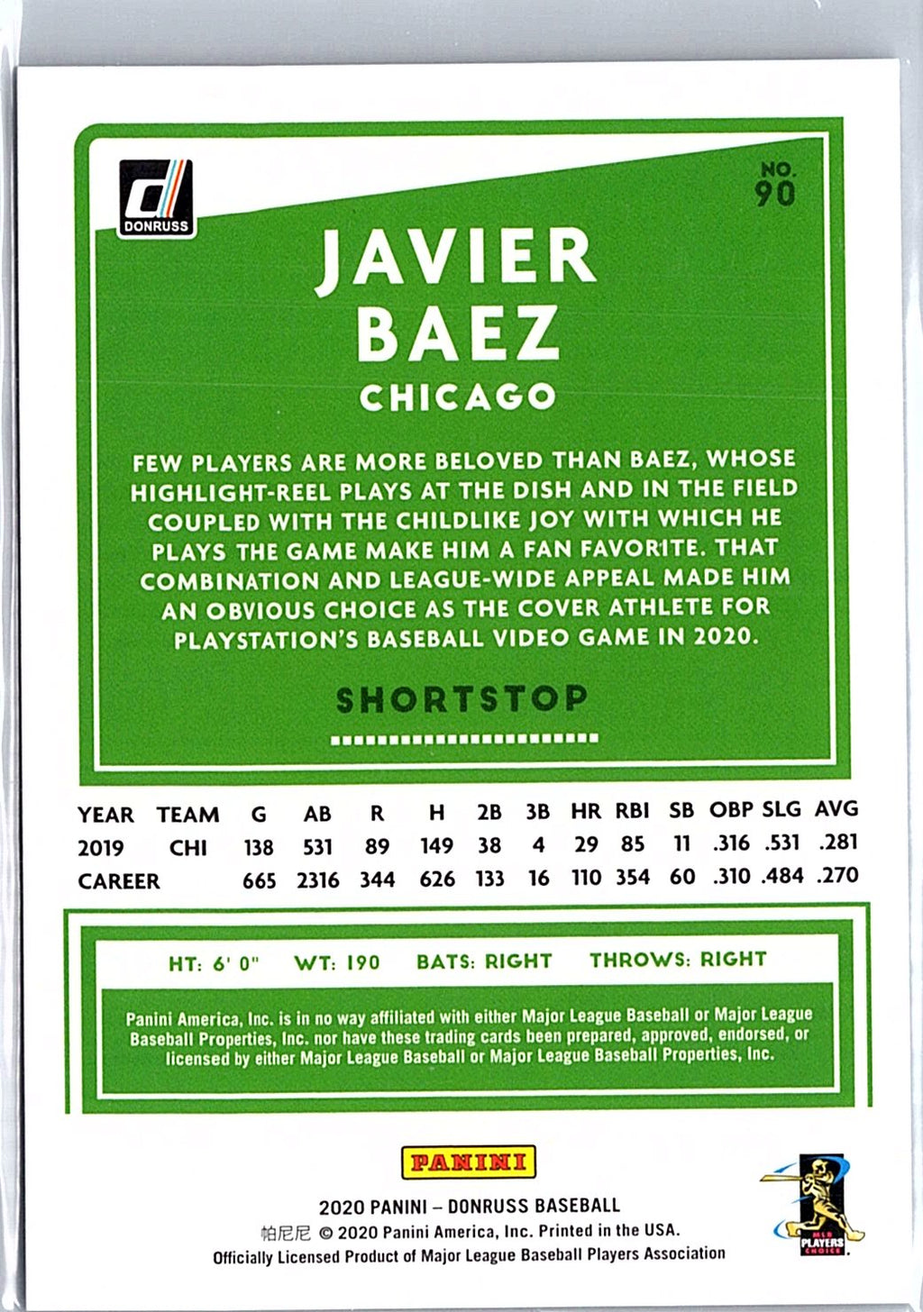 2020 Donruss #90 Javier Baez Milestone Stat Line #/100