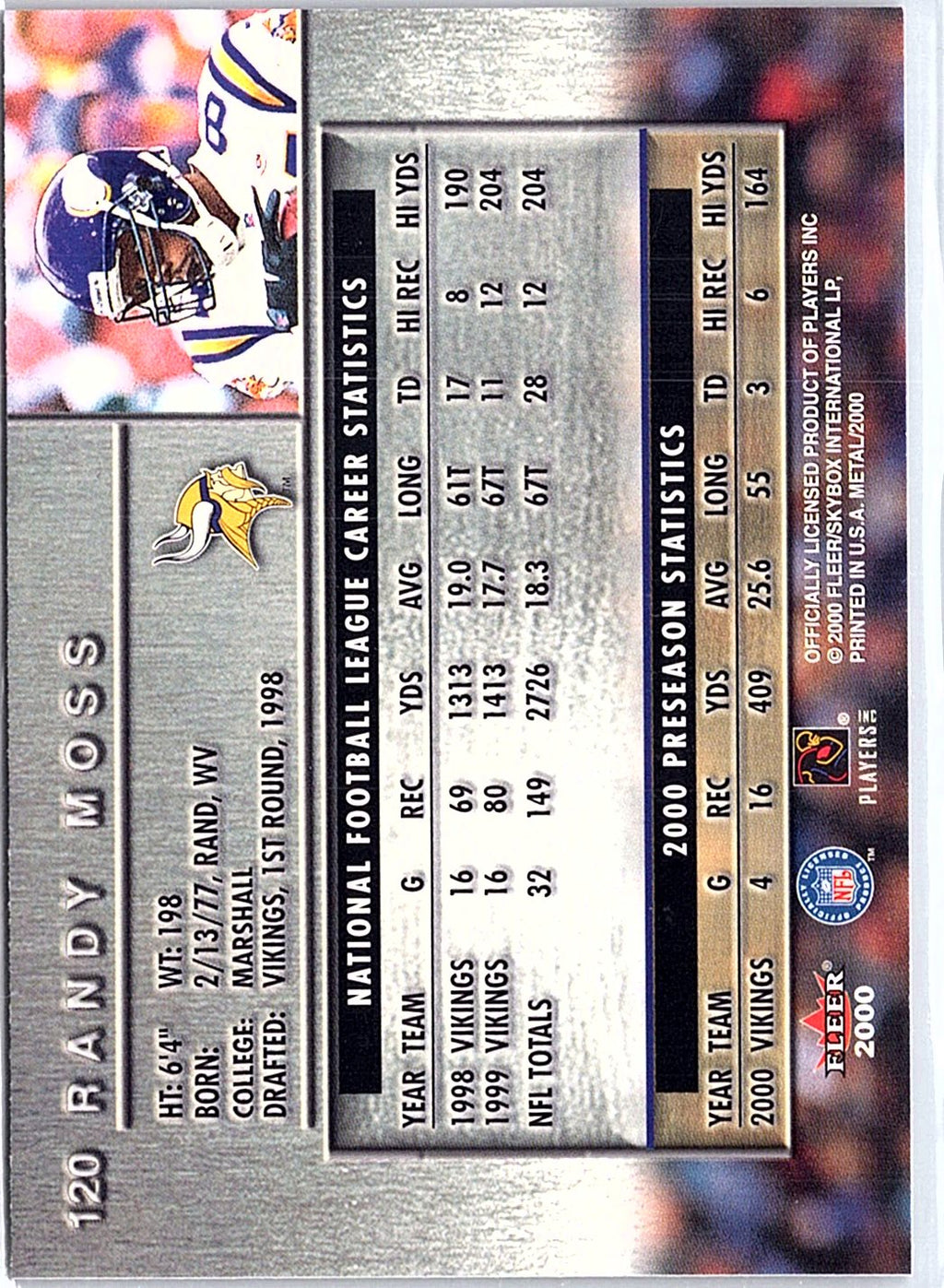 2000 Metal #120 Randy Moss Emerald
