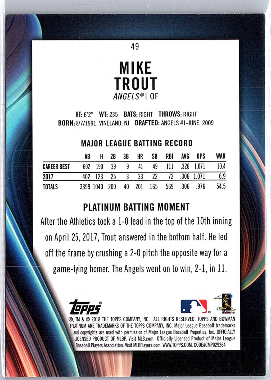 2018 Bowman Platinum #49 Mike Trout