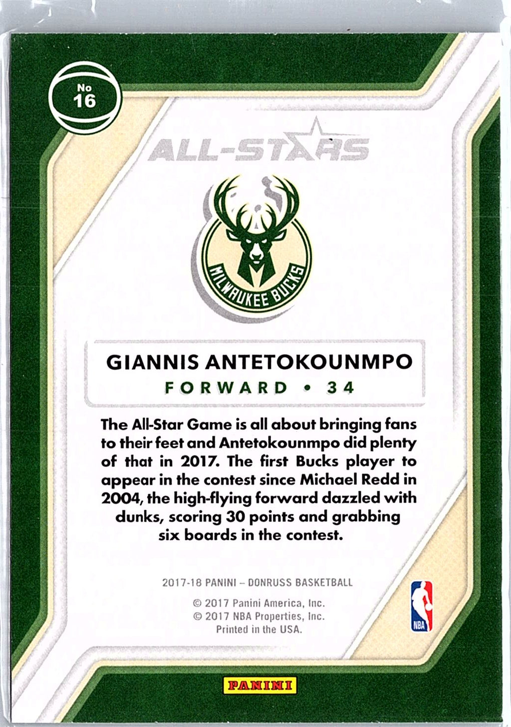 2017-18 Donruss #16 Giannis Antetokounmpo All-Stars