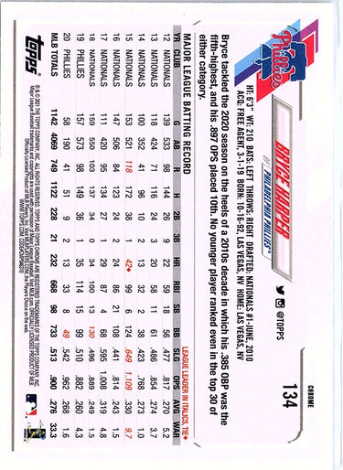2021 Topps Chrome #134 Bryce Harper X-Fractor