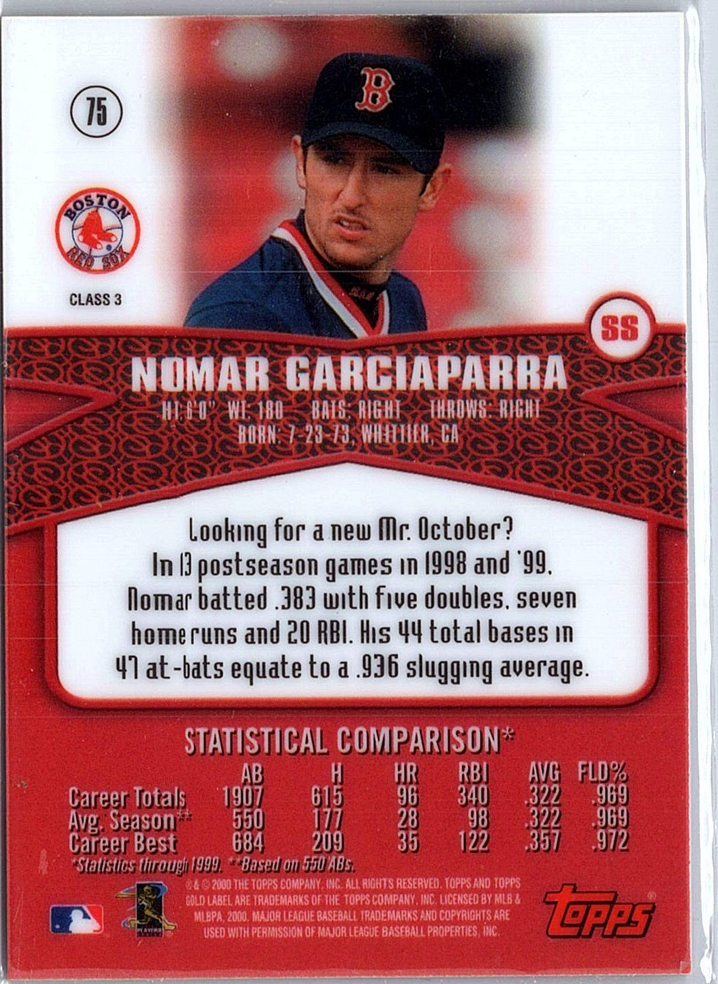 2000 Topps Gold Label #75 Nomar Garciaparra Class 3