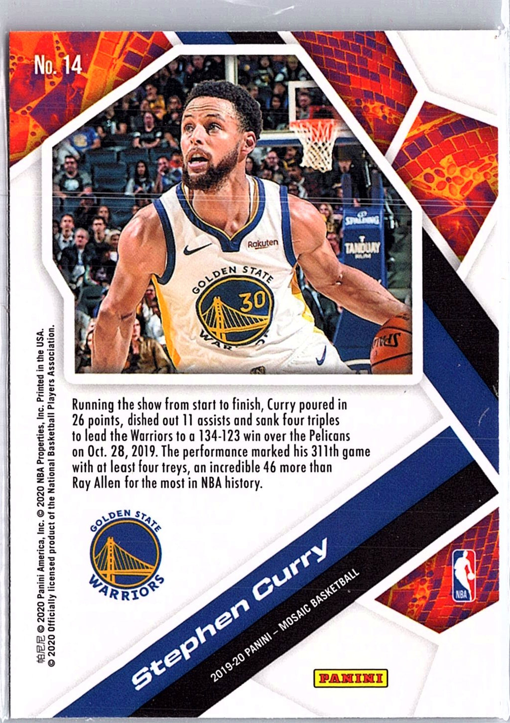 2019-20 Panini Mosaic #14 Stephen Curry Will to Win