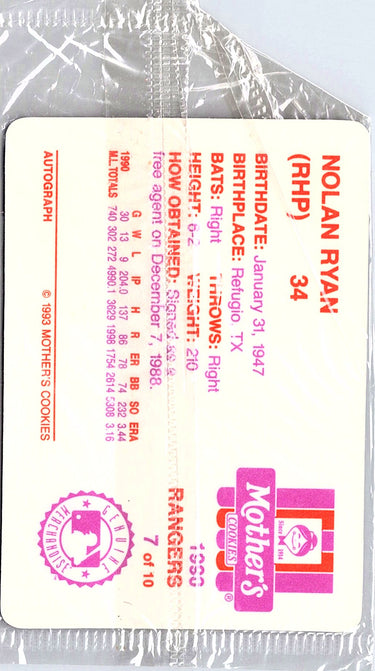 1990 Mother's Cookies Texas Rangers #2 Nolan Ryan