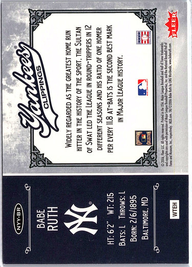 2006 Fleer Greats of the Game #NYY-BR Babe Ruth Yankee Clippings