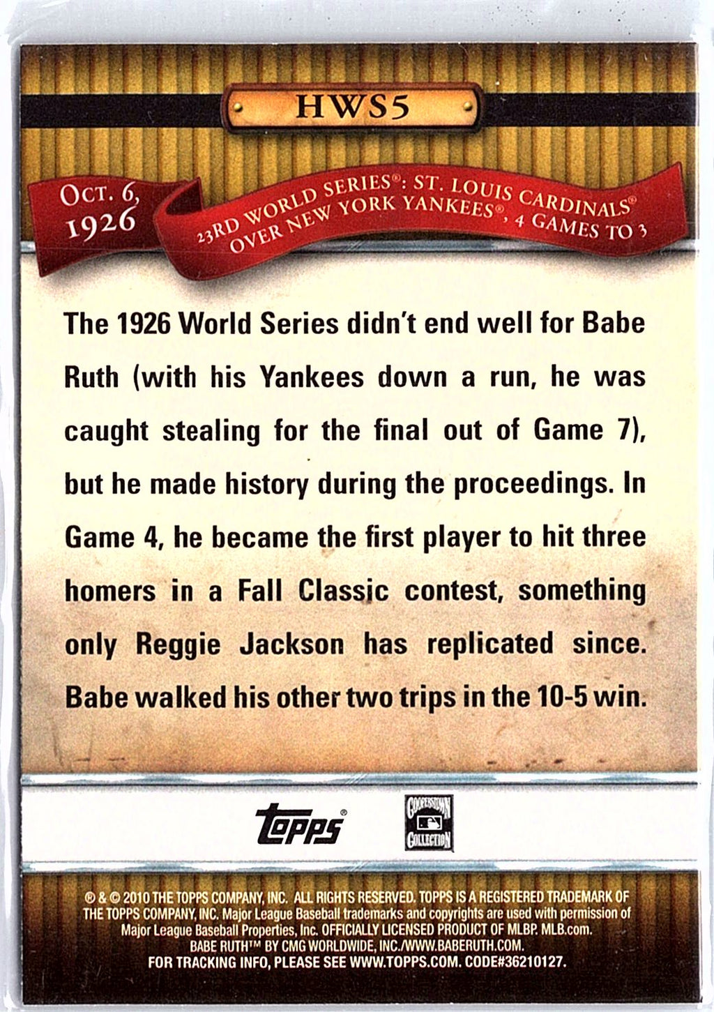 2010 Topps #HWS5 Babe Ruth History of the World Series