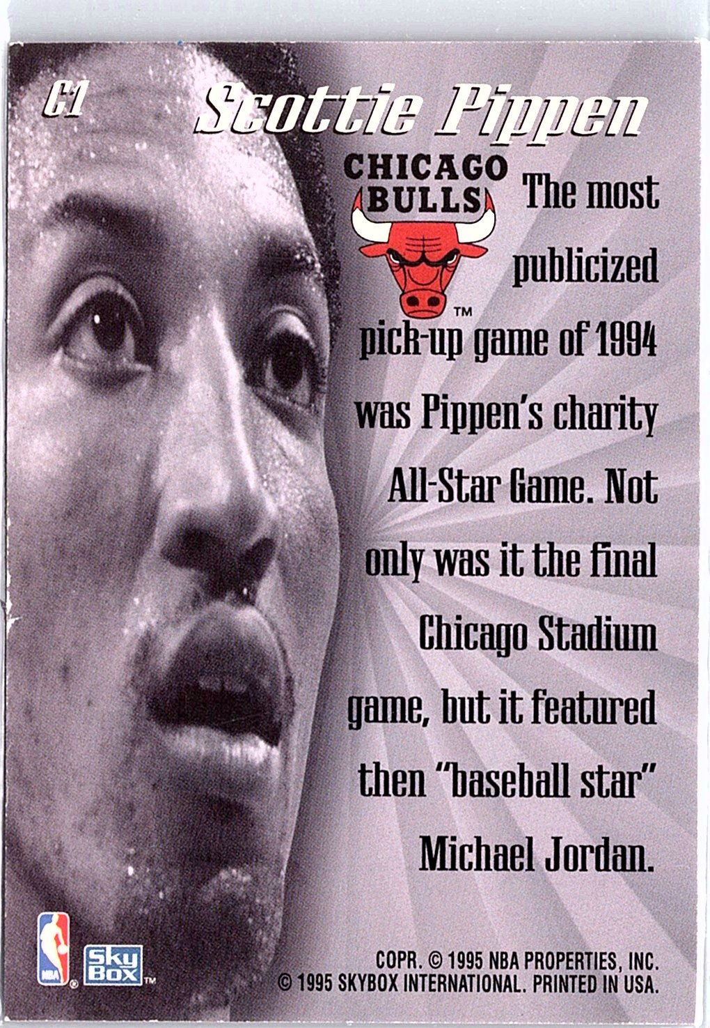 1995-96 SkyBox Premium #C1 Scottie Pippen Close-Up