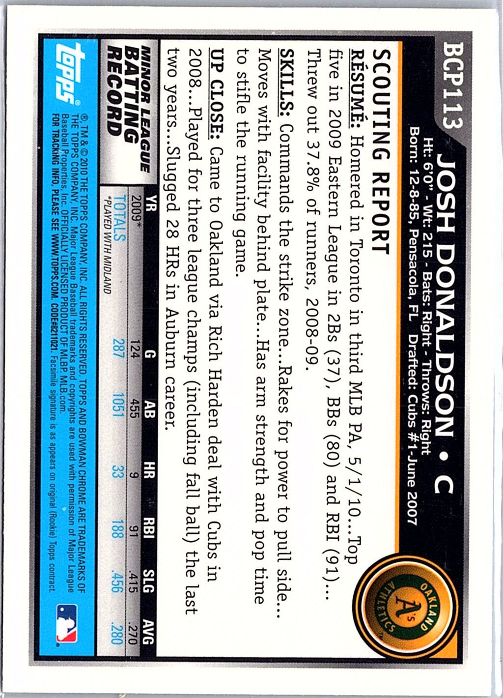 2010 Bowman Chrome #BCP113 Josh Donaldson Prospects