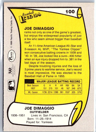 1988 Pacific Legends I #100 Joe DiMaggio