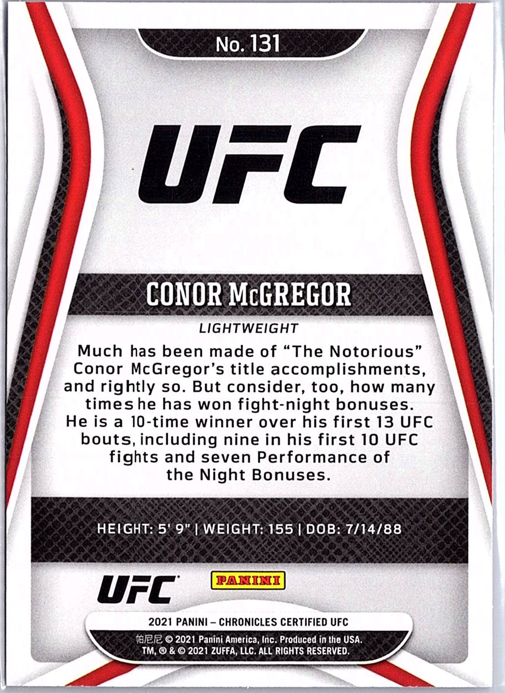 2021 Panini Chronicles UFC #131 Conor McGregor Pink