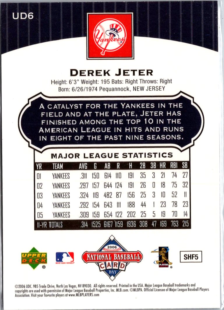 2006 National Baseball Card Day #UD6 Derek Jeter A1