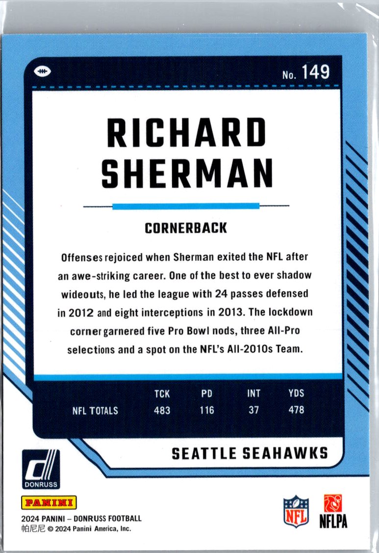 2024 Donruss #149 Richard Sherman Press Proof Yellow A1