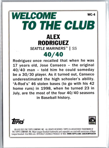 2023 Topps #WC-4 Alex Rodriguez Welcome to the Club A1