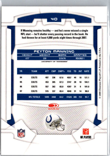 2008 Leaf Rookies & Stars #40 Peyton Manning A1