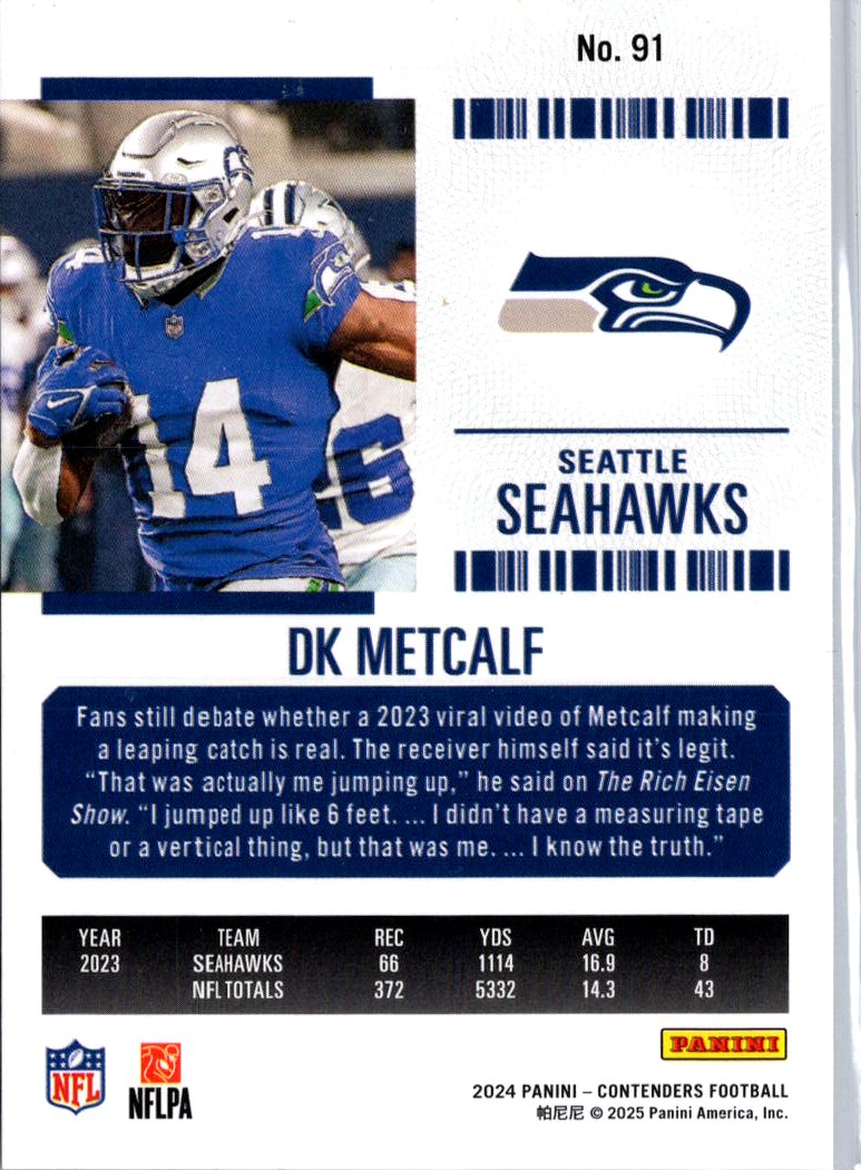 2024 Panini Contenders #91 DK Metcalf Game Ticket Bronze A2