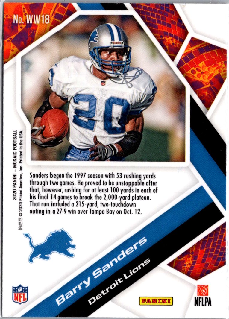 2020 Panini Mosaic #WW18 Barry Sanders Will to Win A2