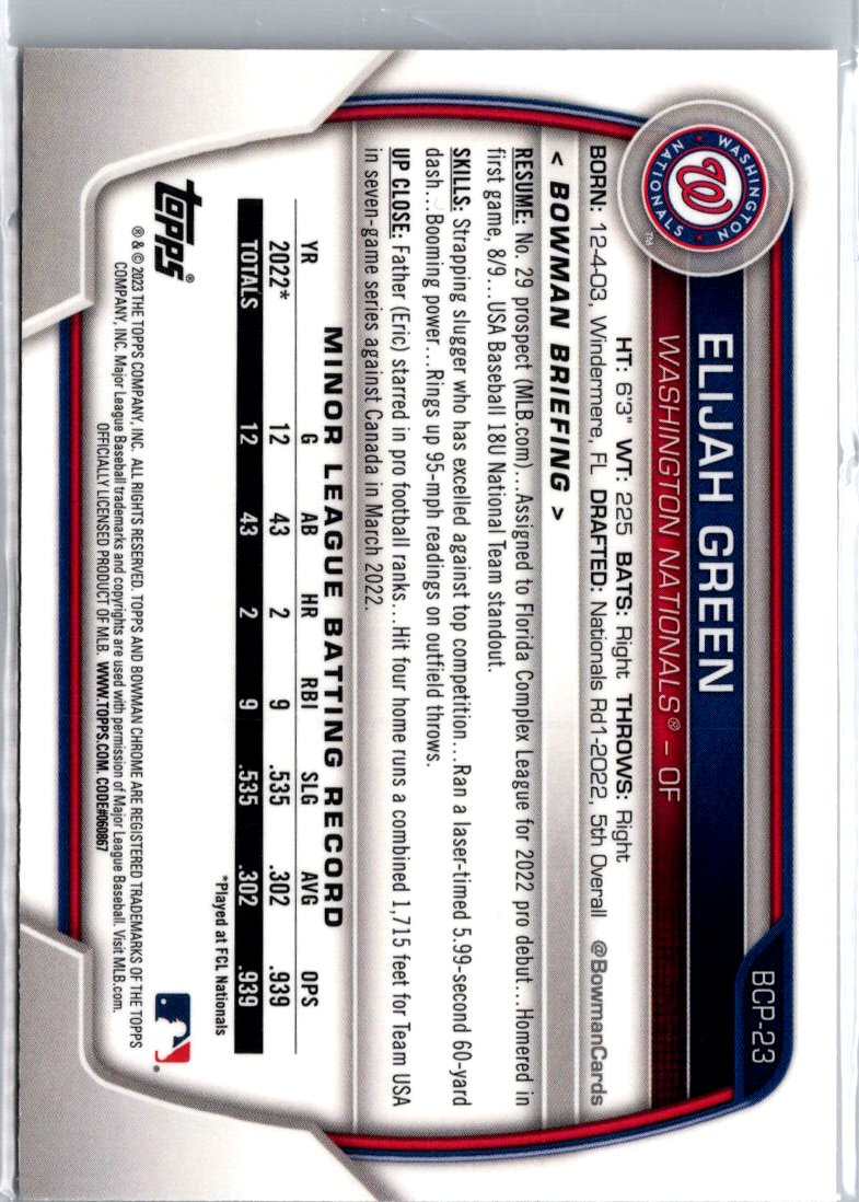 2023 Bowman #BCP-23 Elijah Green Chrome Prospects Mojo Refractors A3