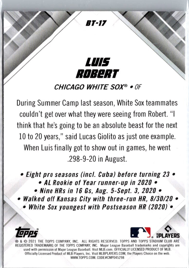 2021 Stadium Club #BT-17 Luis Robert Beam Team A3