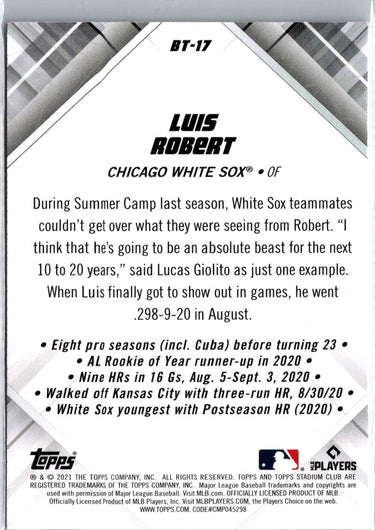 2021 Stadium Club #BT-17 Luis Robert Beam Team A3