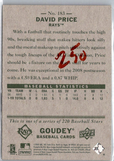 2009 Upper Deck Goudey #183 David Price A3