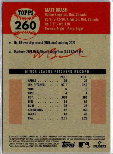 2022 Topps Chrome Platinum Anniversary #260 Matt Brash A3