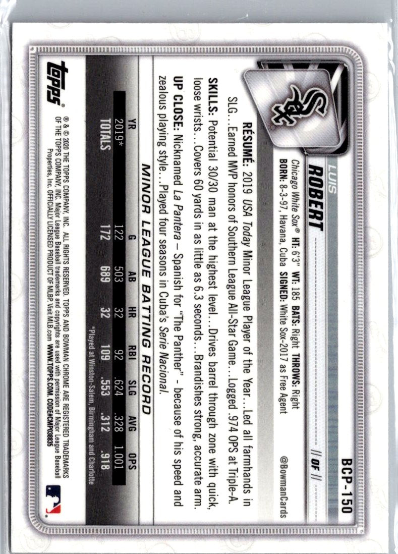 2020 Bowman #BCP-150a Luis Robert Chrome Prospects Mojo Refractor A3