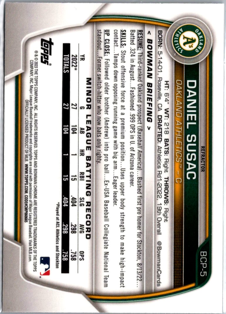 2023 Bowman #BCP-5 Daniel Susac Chrome Prospects Pearl Refractors A3