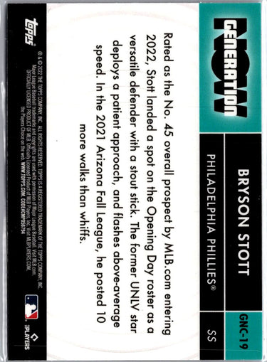 2022 Topps Chrome Update #GNC-19 Bryson Stott Generation Now Chrome A3
