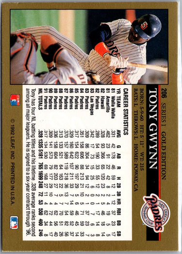 1992 Leaf #206 Tony Gwynn Black Gold A4