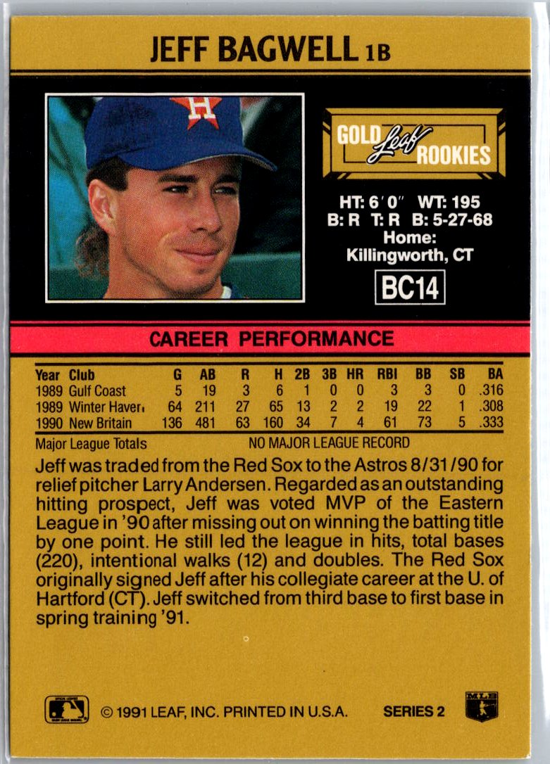 1991 Leaf #BC14 Jeff Bagwell Gold Rookies A4