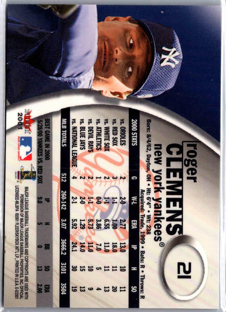 2001 Fleer E-X #21 Roger Clemens A4