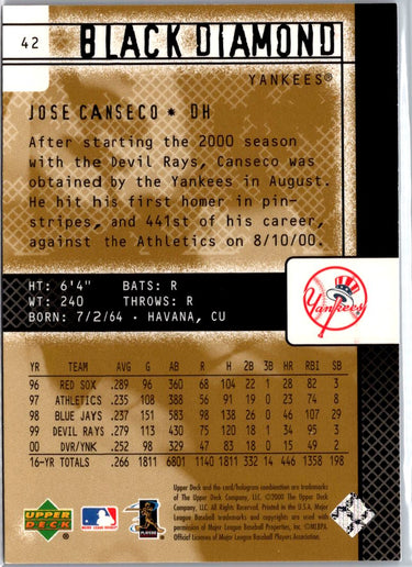 2000 Upper Deck Black Diamond Rookie Edition #42 Jose Canseco A4