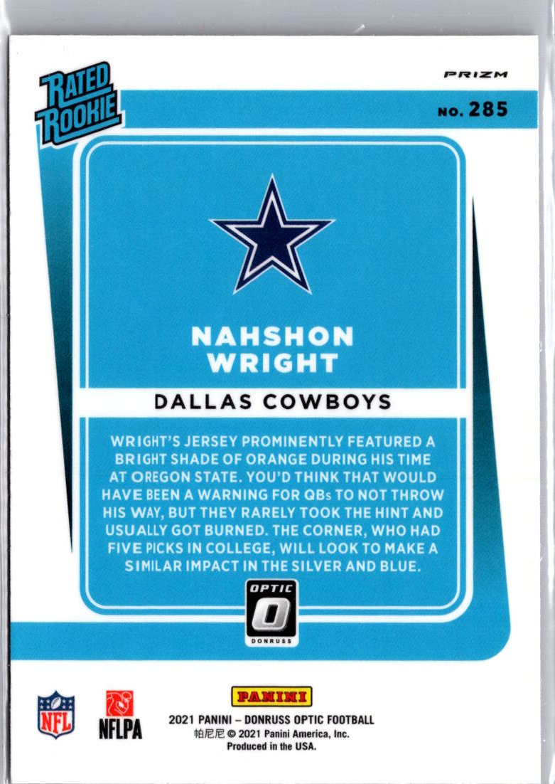 2021 Donruss Optic #285 Nahshon Wright Red Hyper A4