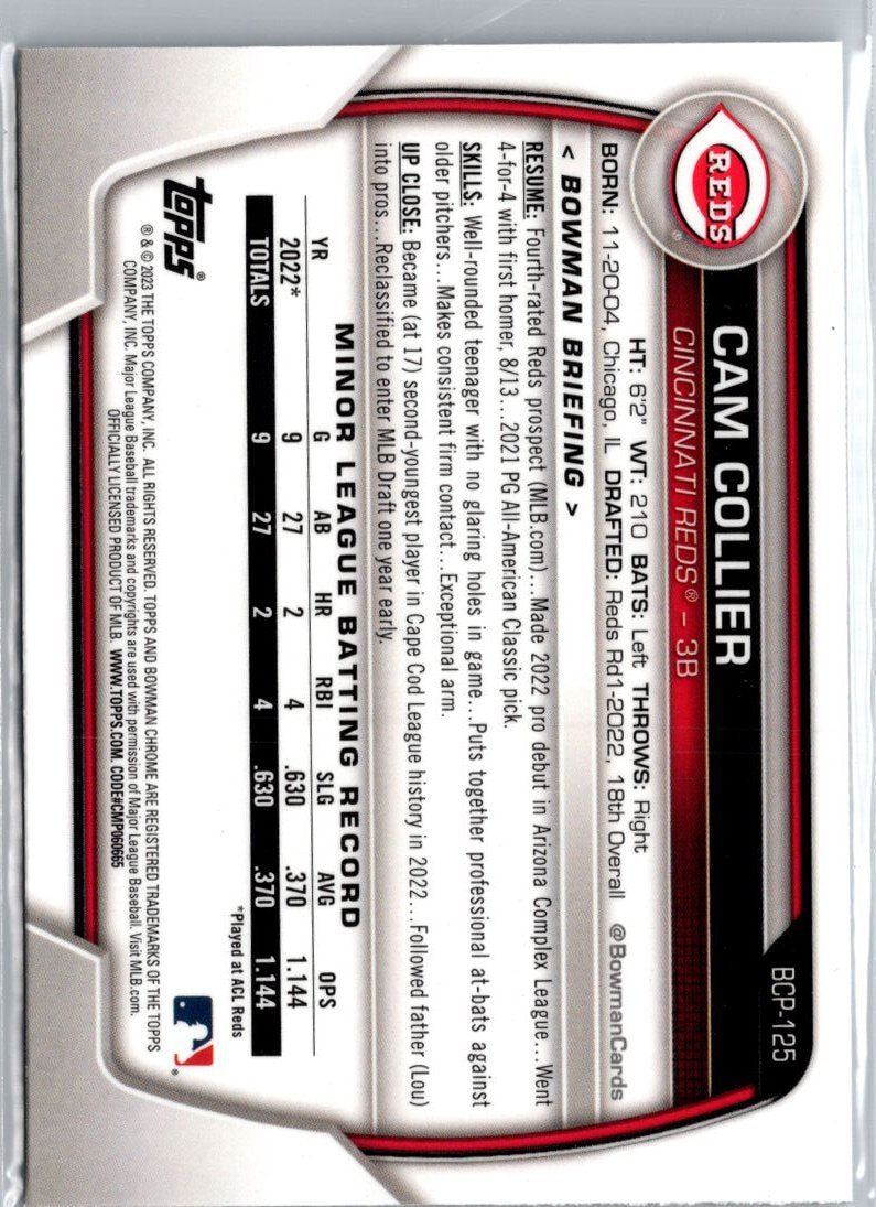 2023 Bowman #BCP-125 Cam Collier Chrome Prospects A6