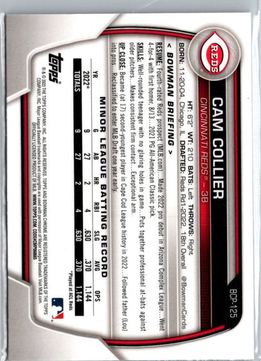 2023 Bowman #BCP-125 Cam Collier Chrome Prospects A6