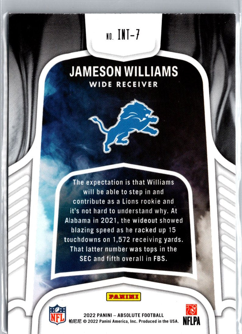 2022 Panini Absolute #INT-7 Jameson Williams Introductions A6